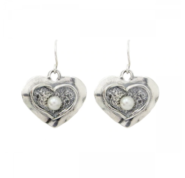 Silver Heart Earrings with Freshwater Pearl